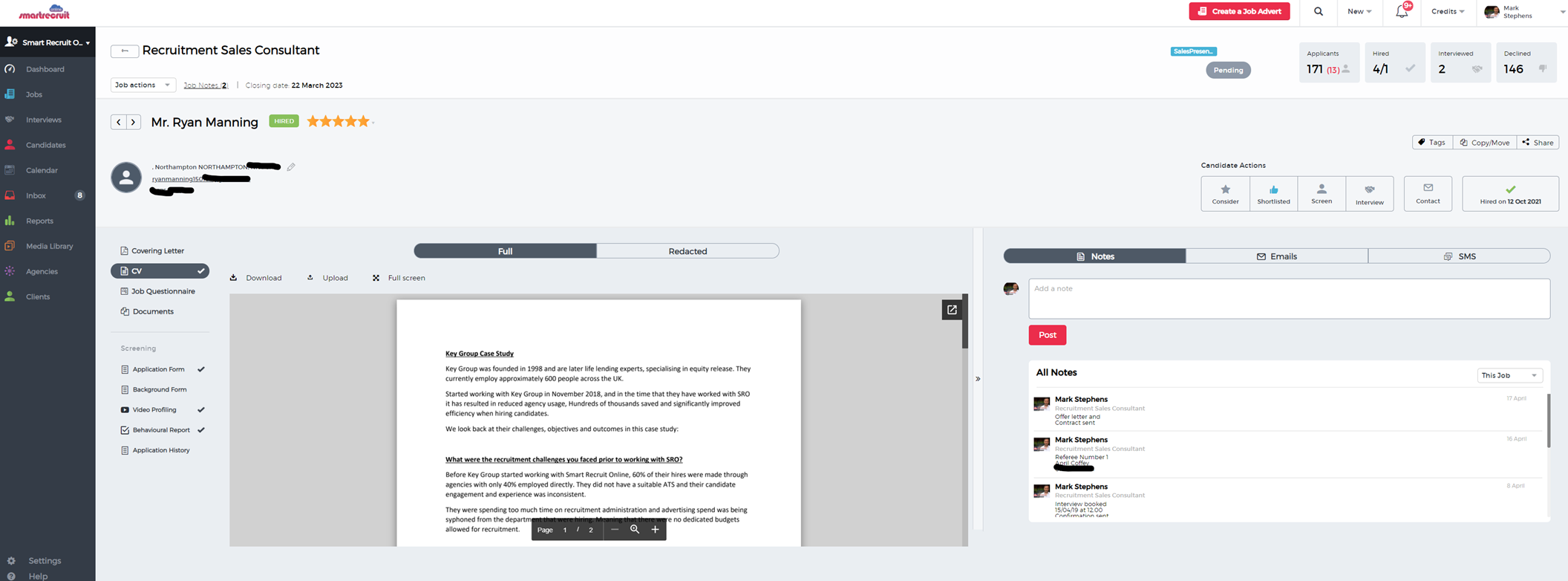 Candidate profile screenshot